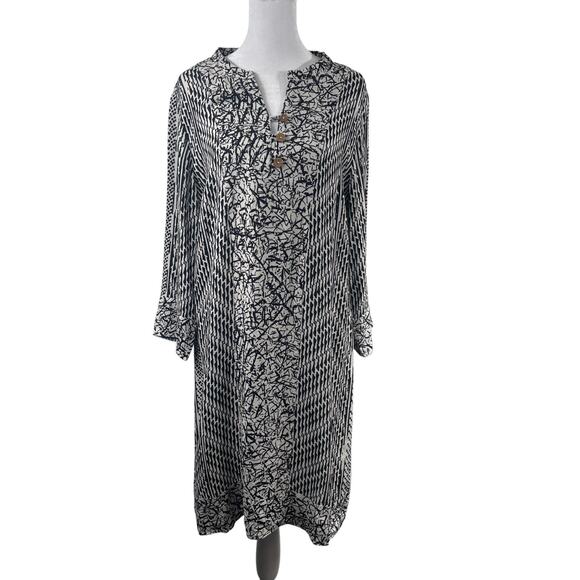 Soft Surroundings Raven Shift Dress Sz M Black White Flattering Boho Beachy NWOT - Picture 3 of 10